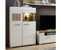 Highboard Vitrine in Weiß Holz Dekor LED Beleuchtung