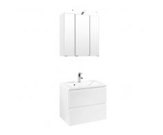 Badezimmer Set mit Waschtisch und Spiegelschrank Weiß Hochglanz (2-teilig)