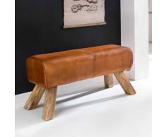 Design Sitzbank in Braun Leder Massivholzbeine