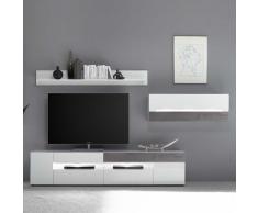 Design Wohnwand mit LED Beleuchtung Weiß Hochglanz und Beton Grau (3-teilig)