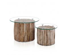 Zweisatztisch mit Glasplatte Teak Massivholz