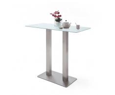 Glas Bartisch in Weiß Edelstahl