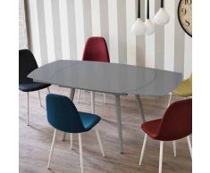 Design Küchentisch in Grau Glas abgerundet ausziehbar