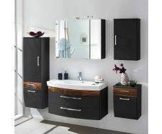 Großes Badmöbel Set in Anthrazit Hochglanz Walnuss modern (5-teilig)