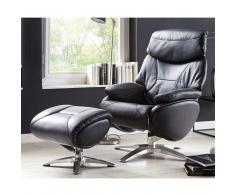 Relaxsessel in Schwarz Leder Fußhocker (2-teilig)