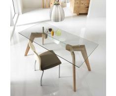 Glas Esstisch mit Eiche furniert 160 cm breit