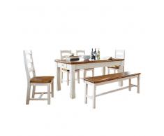 Massivholz-Essgruppe in Weiß Landhausstil (6-teilig)