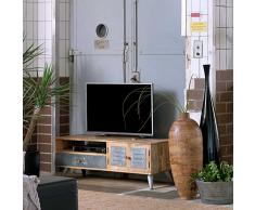 TV-Lowboard aus Mangobaum Massivholz Eisen