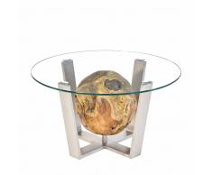 Runder Couchtisch aus Glas Teakholz Kugel