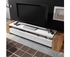TV Lowboard in Weiß matt mit Eiche Massivholz