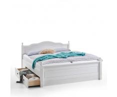 Landhaus Doppelbett in Weiß Kiefer massiv Schubladen