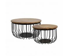 Sofatisch Set aus Mangobaum Massivholz rund Eisen (2-teilig)