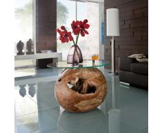 Runder Couchtisch aus Glas Teak Massivholz