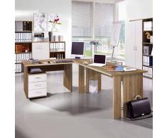 Bürotisch mit Rollcontainer Eiche Sonoma Weiß (2-teilig)