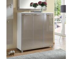 Design Schuhkommode in Taupe Weiß Glas beschichtet 3 türig