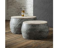 Beistelltisch Set aus Stahl Mangobaum Massivholz (2-teilig)