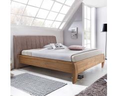 Doppelbett aus Eiche Polsterkopfteil in Hellbraun