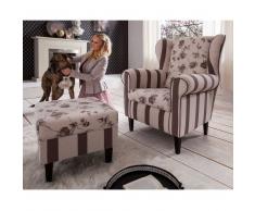 Ohrensessel mit Blumenmuster Braun Beige