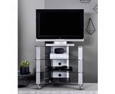 Rollen TV Tisch aus Aluminium Glas