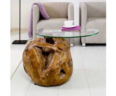 Design Couchtisch mit Glasplatte Teak Massivholz