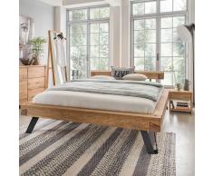 Doppel Balkenbett aus Wildeiche Massivholz Nachtkommoden (3-teilig)