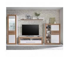 TV Anbauwand in Weiß Hochglanz Eiche modern (4-teilig)