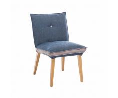 Polsterstuhl in Blau Beige Stoff Holzbeine