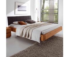 Schlafzimmer Bett aus Eiche Massivholz Polsterkopfteil in Grau Stoff