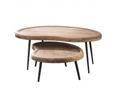 Sofatisch Set aus Akazie Massivholz Edelstahl (2-teilig)