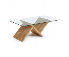Glas Couchtisch aus Eiche Massivholz 120 cm breit