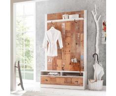 Garderobenpaneel und Bank im Vintage Design Braun Weiß (2-teilig)