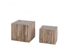 Design Beistelltisch aus Teak Massivholz Ästen (2-teilig)