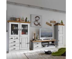 TV Anbauwand in Weiß Holz Kiefer massiv (3-teilig)