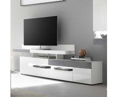 TV Board in Weiß Hochglanz und Beton Grau Aufsatz