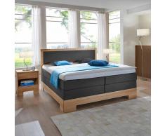 Design Boxspringbett in Grau Stoff Kernbuche Massivholz