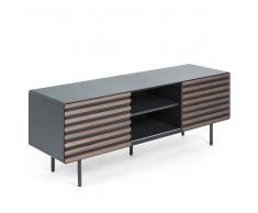 TV Board in Dunkelgrau lackiert mit Walnuss Echtholz furniert