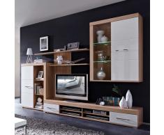 Wohnzimmer Wohnwand in Weiß Hochglanz Eiche Sonoma modern (4-teilig)