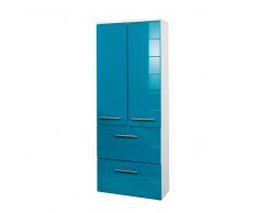 Badschrank in Türkis Hochglanz Weiß