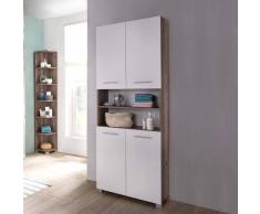 Badezimmer Hochschrank in Weiß Eiche 4 türig