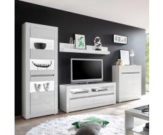 Hochglanz Wohnwand in Weiß und Beton Grau modern (4-teilig)