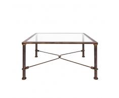 Wohnzimmer Couchtisch mit Glasplatte Antik Braun