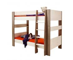 Kinderetagenbett in Weiß Braun Kiefer Massivholz