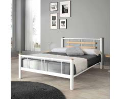 Metallbett in Weiß mit Eiche Massivholz