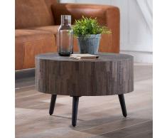 Sofatisch aus Teak Massivholz und Metall Rund