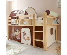 Piraten Halbhochbett in Braun Beige Vorhang und Tunnel