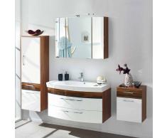 Design Badmöbel Set in Weiß Hochglanz Walnuss hängend (4-teilig)
