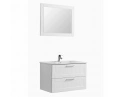 Waschtisch mit Spiegel in Weiß Paneel Optik Landhaus modern (2-teilig)