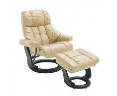 Relaxsessel in Creme Weiß Leder mit Hocker (2-teilig)