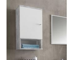 Badezimmer Hängeschrank in Weiß Grau Beton Optik 35 cm breit