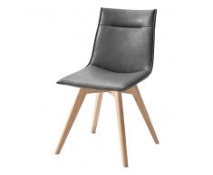 Design Esszimmerstuhl in Grau Kunstleder mit Holzbeinen (2er Set)